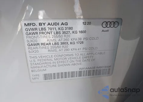 2021 Audi E-Tron Premium Quattro from USA, damaged, VIN WA1AAAGE1MB018486